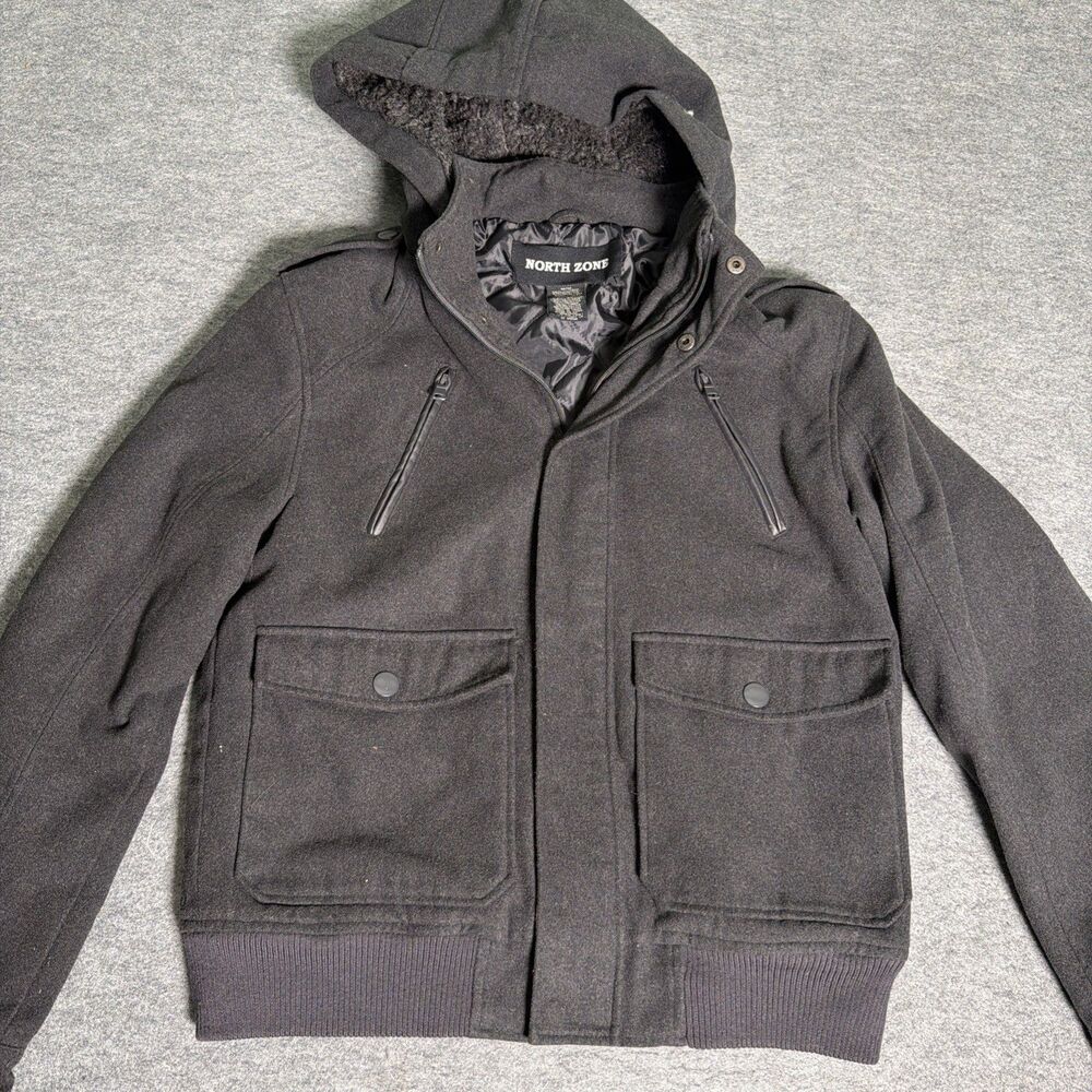 Buckle Black Label Men's Jacket Coat Wool Blend Hooded Zip Pockets Lined - Sz M